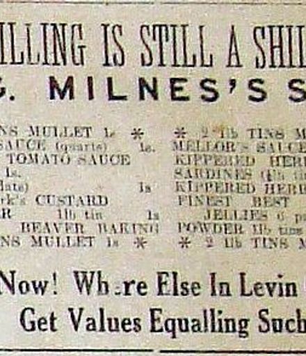 1916 Milne's Store, Levin A Shilling is still a shilling
