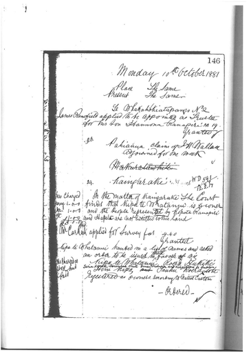 Otaki Maori Land Court Minutebook  - 10 October 1881.