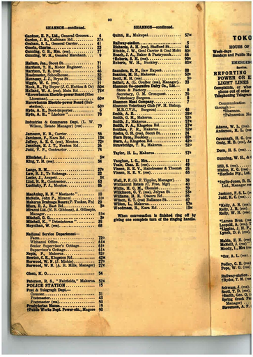 Manawatu 1945 Telephone Directory Shannon page 90