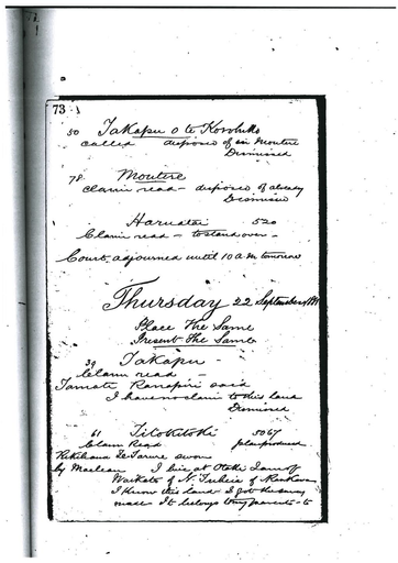 Otaki Maori Land Court Minutebook  - 22 September 1881. - Resource cover image