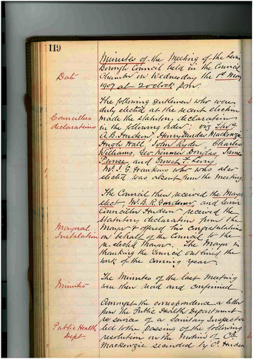 Minutes of Council Meeting - 1 May 1907