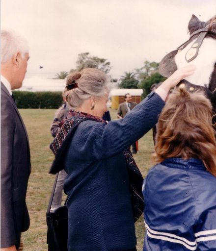 Flax walk opening - Lady Beverly Reeves and tram horse, 1990