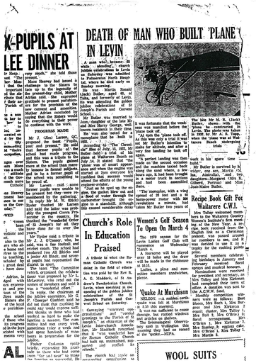 Death of man who built plane in Levin