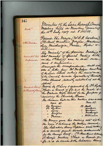 Minutes of Council Meeting - 15 July 1907