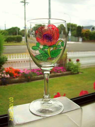Hand Painted Two Red poppies wine glasses