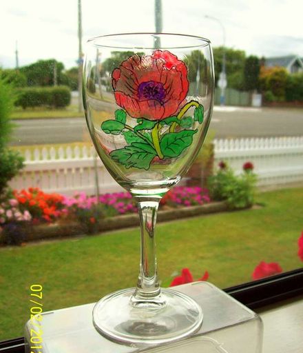 Hand Painted Two Red poppies wine glasses
