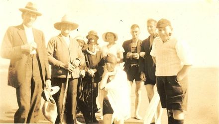 Dad and Granny Plaster and friends at Waitarere beach. - Resource cover image