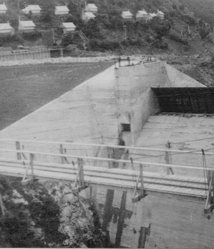 Another view of Upper Mangahao Dam (?) almost completed, 1923-24