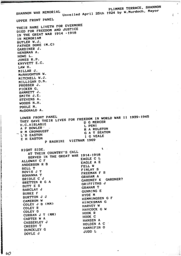 Shannon - Unedited War Memorial Transcript