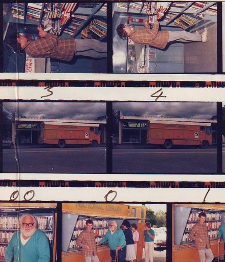 'Proof sheet' of 11 colour photos taken during final visit of National Library van, 1988