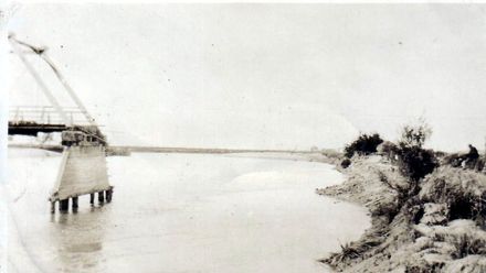 Panoramic view (2 photos) of 1st bridge damaged by flood, Shannon, 1924