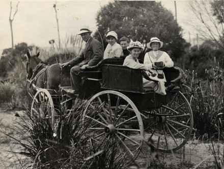 Group in Horse Drawn Buggy with Mr and Mrs Hallam