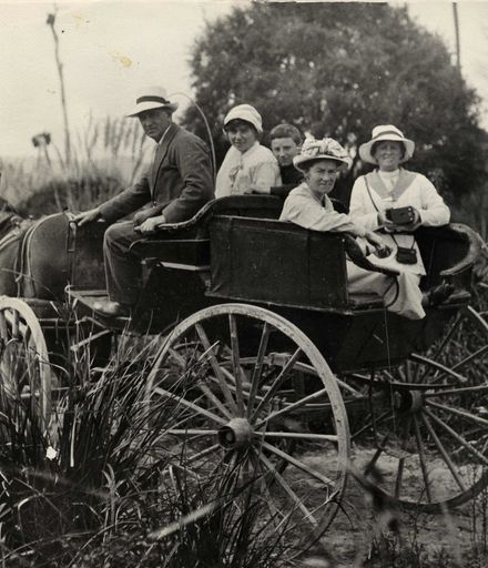 Group in Horse Drawn Buggy with Mr and Mrs Hallam