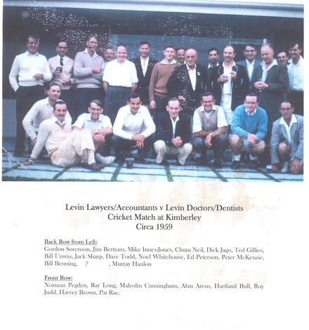 Levin Lawyers/Accountants v Levin Doctors/Dentists, Cricket Match at Kimberley, c.1959