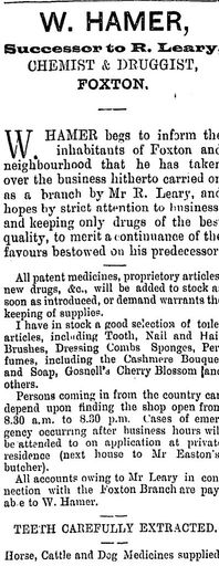 Hamer chemist Manawatu Herald 29 Aug 1891