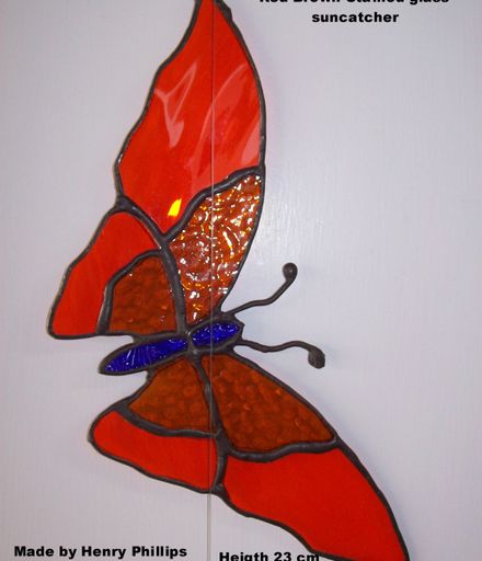 Red Brown stained glass butterfly