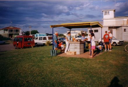 Keep Foxton Beautiful - barbeque outside Boating Club, 1990's