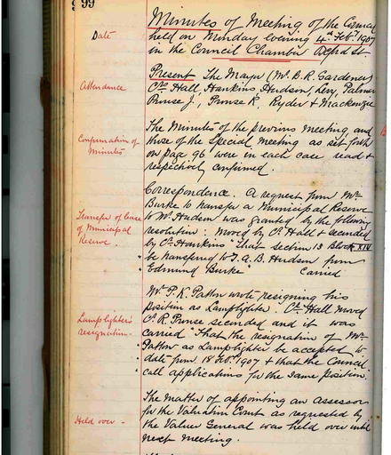 Minutes of Council Meeting - 4 February 1907