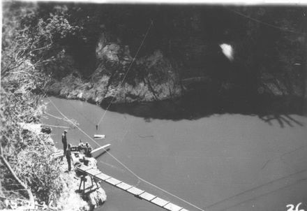 Preparing for repairs downstream of No.2 Dam, Mangahao, 1936