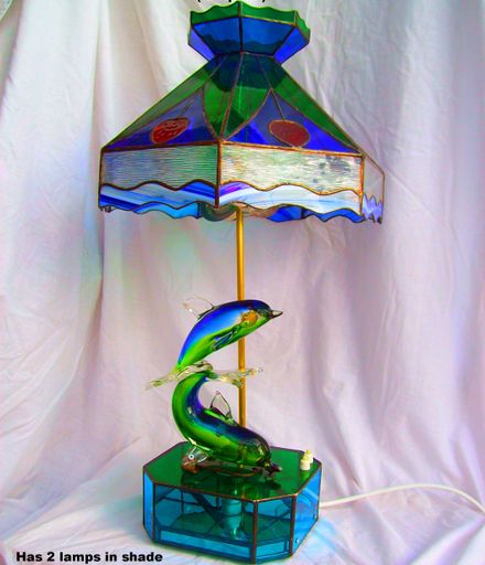 Blue Dolphin Glass Table lamp