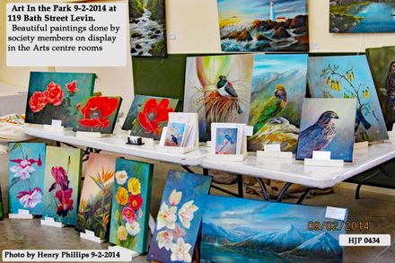 HJP 0434 Art in the Park, 119 Bath Street, Levin Sunday 9-2-2014 Beautiful paintings done by society members on display