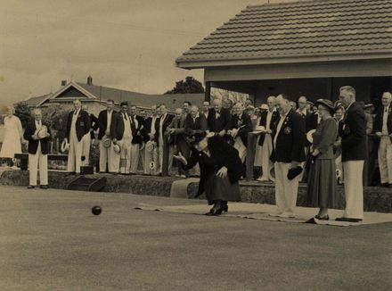 Mrs Lett 'sends down a bowl' at bowling club