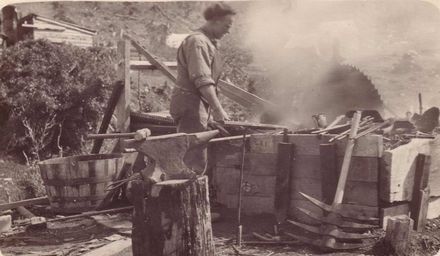 Blacksmith working at No.3 Dam, Mangahao, 1920