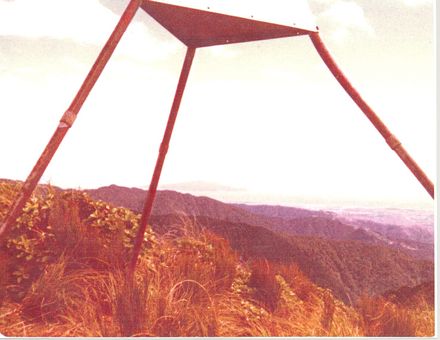 Another view of the Memorial Trig on 'Twin Peak' in Tararua Range, 1981