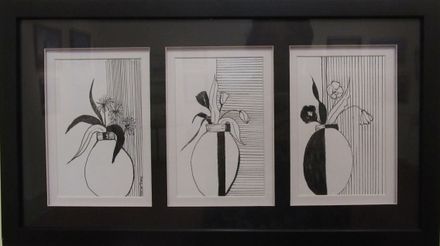 Flowers in Vases by Marlene MacCartney Pen and Ink $120