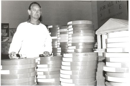 Mr Edwards With Spools of Films at Audio Visual Museum, 1996