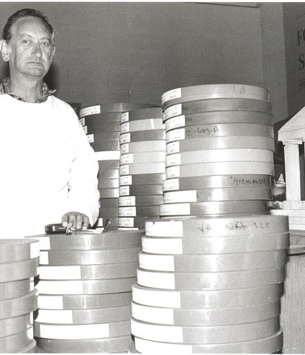Mr Edwards With Spools of Films at Audio Visual Museum, 1996