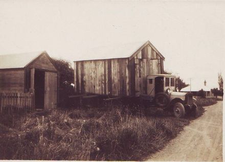 Shed (wooden garage) on truck for moving