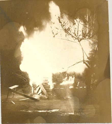 Shed on fire, Queenwood Rd., Levin, 1969 - Resource cover image