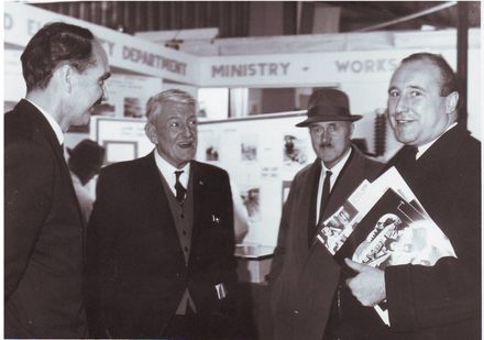 4 men near Transmission display, Electricity Exhibition 1972