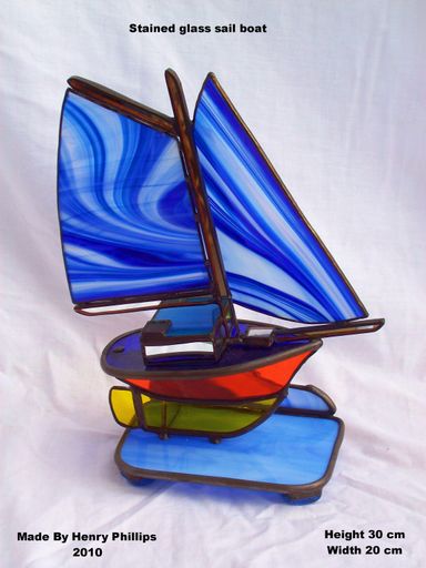Blue Orange Yellow stained glass boat