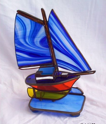 Blue Orange Yellow stained glass boat