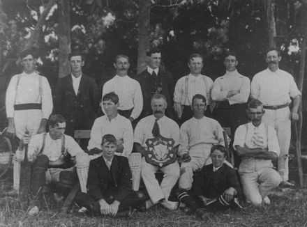 Shannon Cricket Team with trophy, late 1890's
