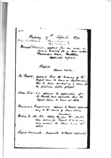 Otaki Maori Land Court Minutebook - 17 April 1874 - Resource cover image