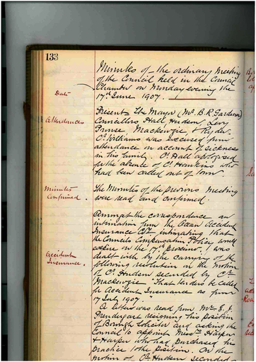 Minutes of Council Meeting - 17June 1907