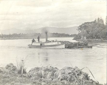 Riverboat & flax barge on Manawatu River, Paiaka, Koputaroa - Resource cover image