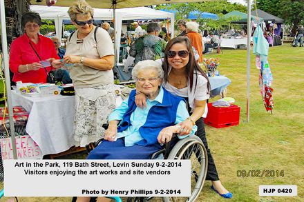 HJP 0420   Art in the Park, 119 Bath Street, Levin Sunday 9-2-2014  Visitors enjoying the art works and site vendors - Resource cover image