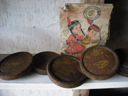 old card and tin lids
