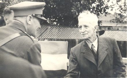 Governor General Sir Bernard Freyberg shakes hands with Mr Lett