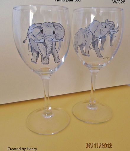 Hand painted Elephant Wine Glasses