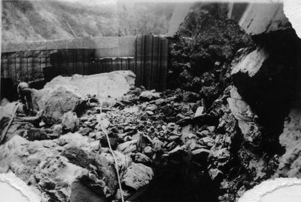 Another view of repair preparations at base of No.2 Dam, Mangahao, 1936