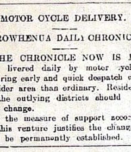 1916 Chronicle delivered by motor cyclist