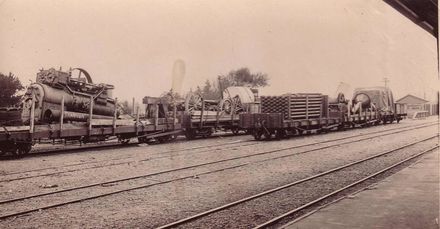Rail wagons at Shannon loaded with material & equipment for Hydro Scheme, 1920's