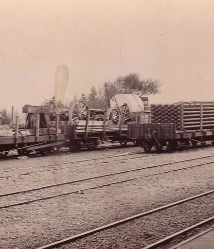 Rail wagons at Shannon loaded with material & equipment for Hydro Scheme, 1920's