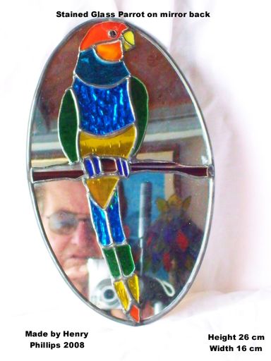Stained Glass Parrot on mirror backing