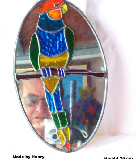 Stained Glass Parrot on mirror backing